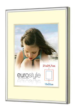 Silver Eurostyle picture frame with cream mount for 15x20cm photos