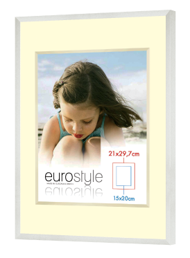 Eurostyle white picture frame with cream mount containing a sample photo of a girl