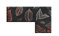 Pattern of white and red leaf sketches on a dark textured background.