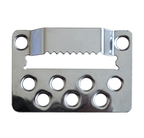 Silver metal sawtooth picture hanger with multiple mounting holes