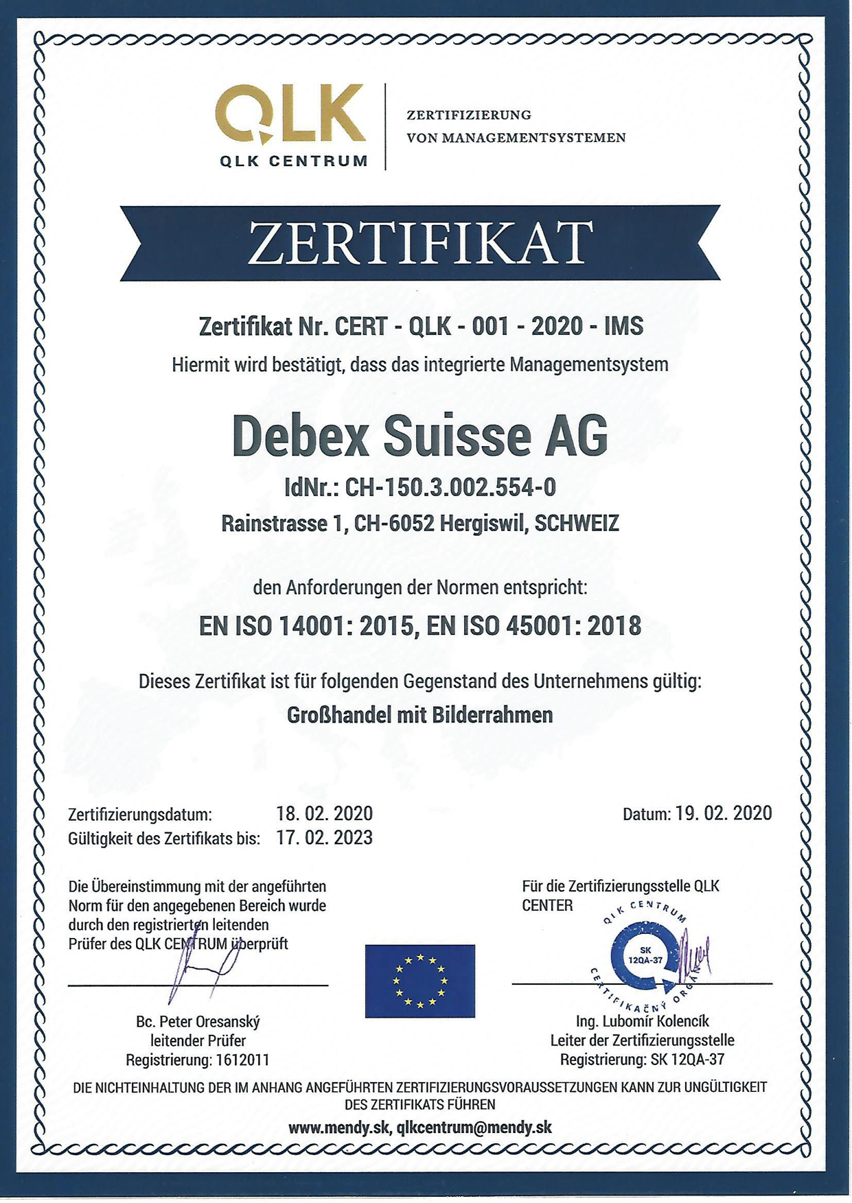 Debex QLK Zertifikat