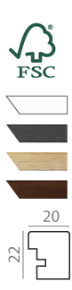 FSC certified picture frame profiles in various wood finishes