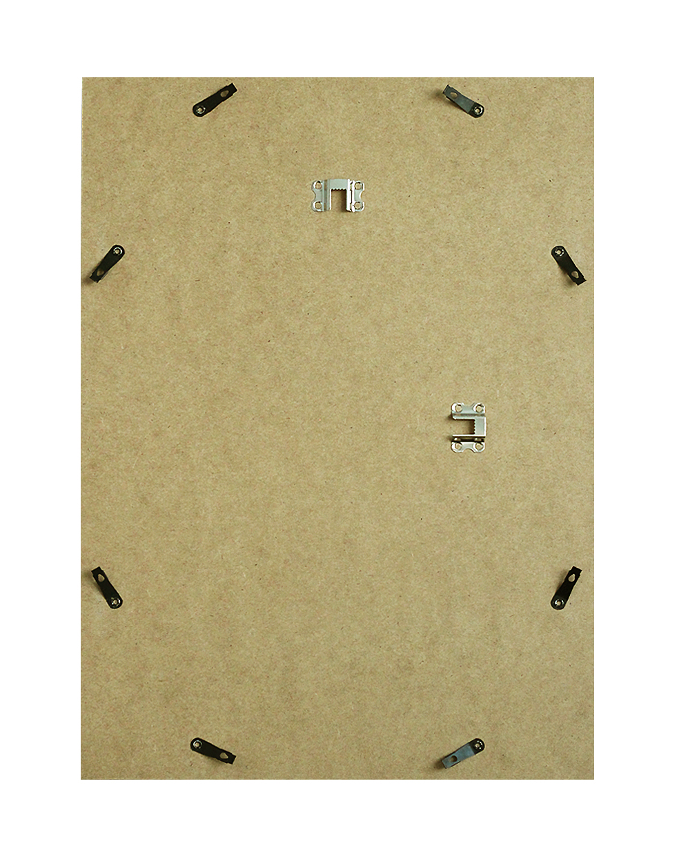 MDF Rückwand mit Drehfedern für Aluminiumrahmen / Kunststoffrahmen (schmale Profile), mit geprässten Aufhängern