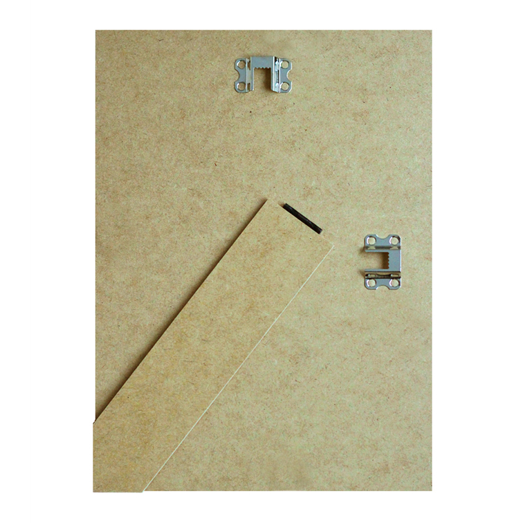 Back of a wooden picture frame with an easel stand and sawtooth hangers