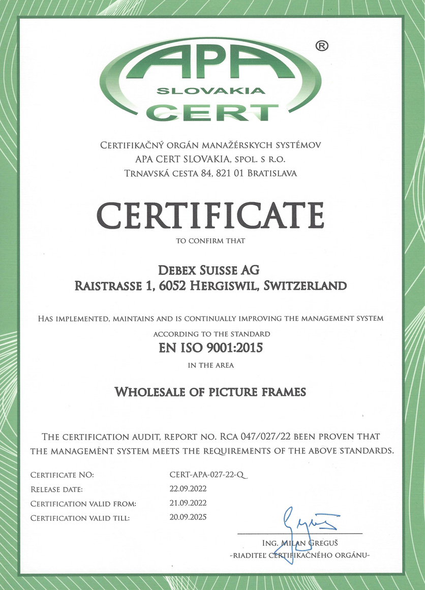 ISO® Zertifikat Debex Suisse AG