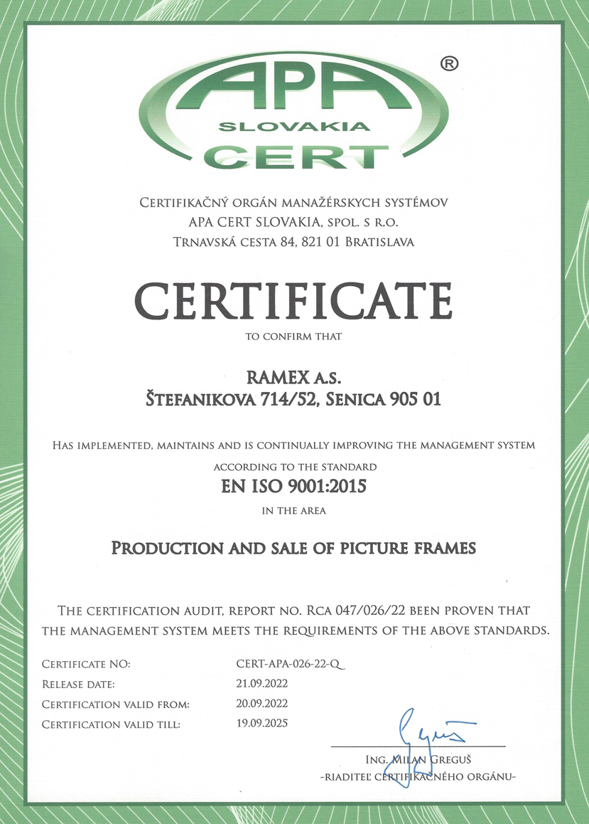 ISO® Zertifikat Ramex a.s.