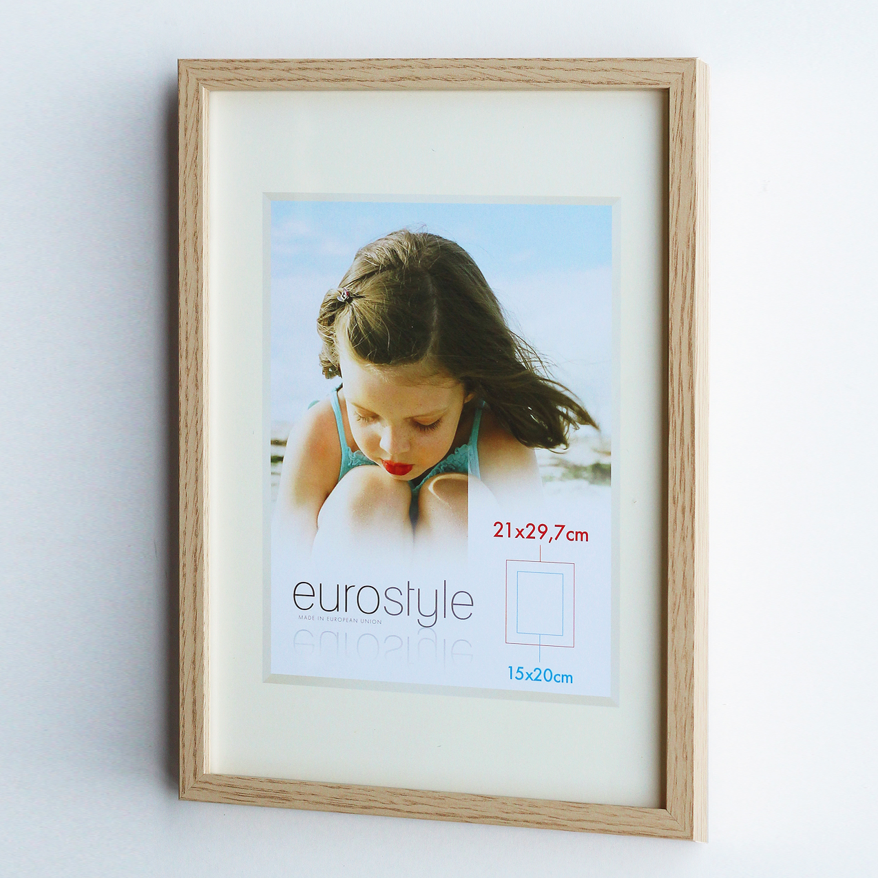 MDF Picture Frame in oak wood decor, size DIN A4, with marketing inlay. Made by Debex Suisse AG