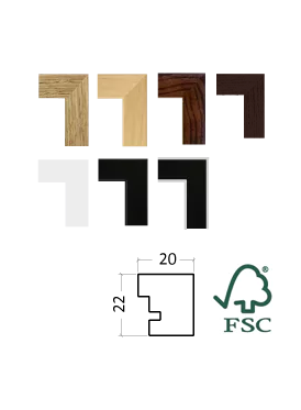 Selection of FSC certified wood and black picture frame corner samples