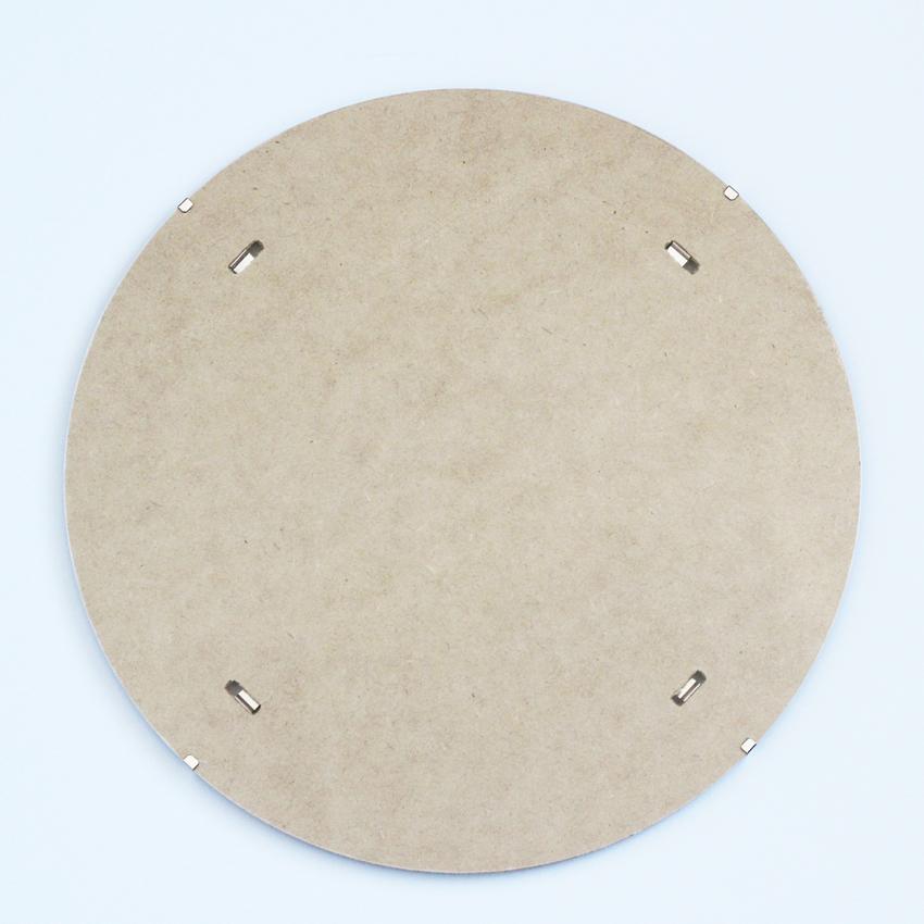 Round MDF hardboard backing for picture frames with metal flexible tabs
