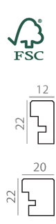 Technical diagram showing picture frame profile dimensions with FSC certification logo
